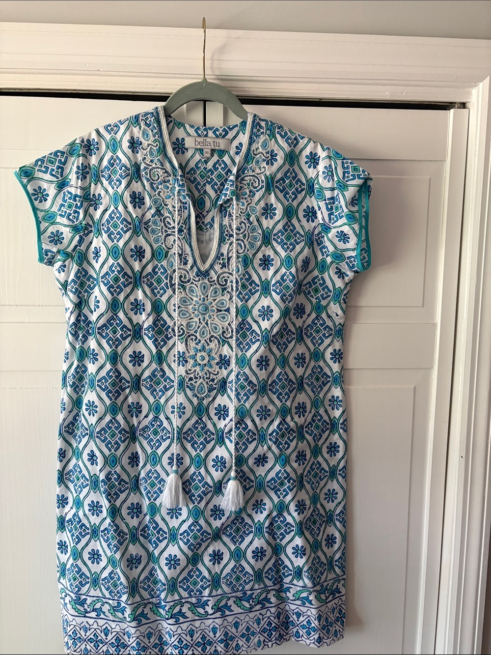 Bella Tu size XL- Blue & Teal Printed Tunic Dress